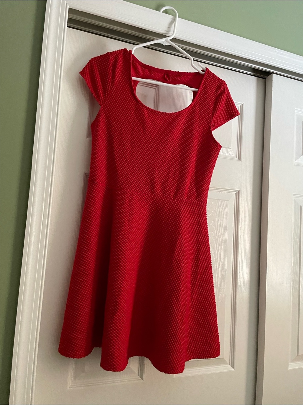 No Boundaries Red Textured Scoop Neck Fit-and-Flare Dress